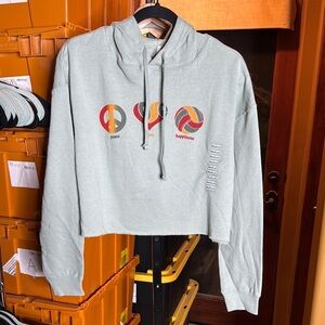 Independent Trading Co Lennon Cropped Peace Love Happiness Hoodie Sage Sz Medium